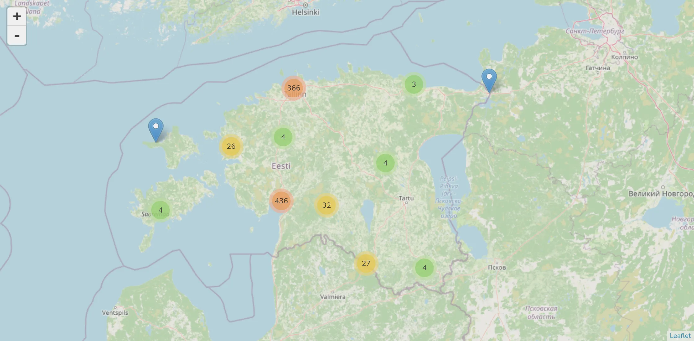 Kaart Arborist OÜ tehtud töödest üle Eesti